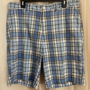 Izod Light Blue and White Plaid Athletic Shorts